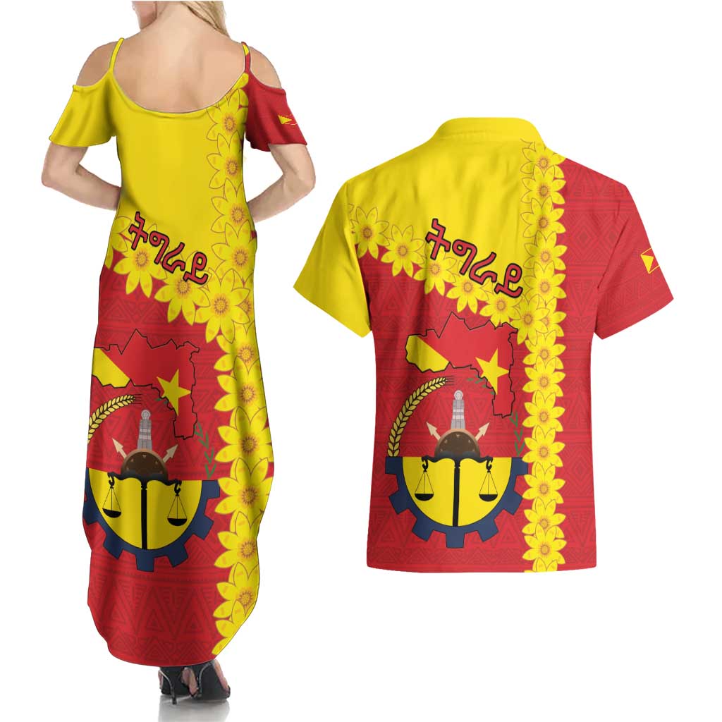 Tigray Region Couples Matching Summer Maxi Dress and Hawaiian Shirt Tigray Emblem With Flag Map
