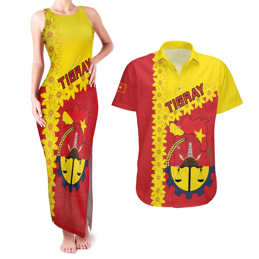Tigray Region Couples Matching Tank Maxi Dress and Hawaiian Shirt Tigray Emblem With Flag Map
