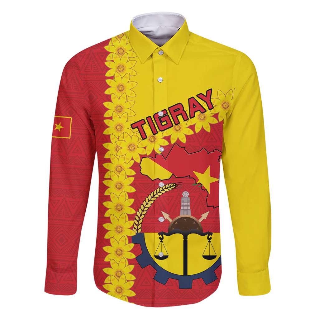 Tigray Region Family Matching Long Sleeve Bodycon Dress and Hawaiian Shirt Tigray Emblem With Flag Map