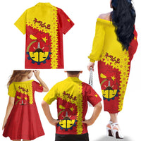 Tigray Region Family Matching Off The Shoulder Long Sleeve Dress and Hawaiian Shirt Tigray Emblem With Flag Map