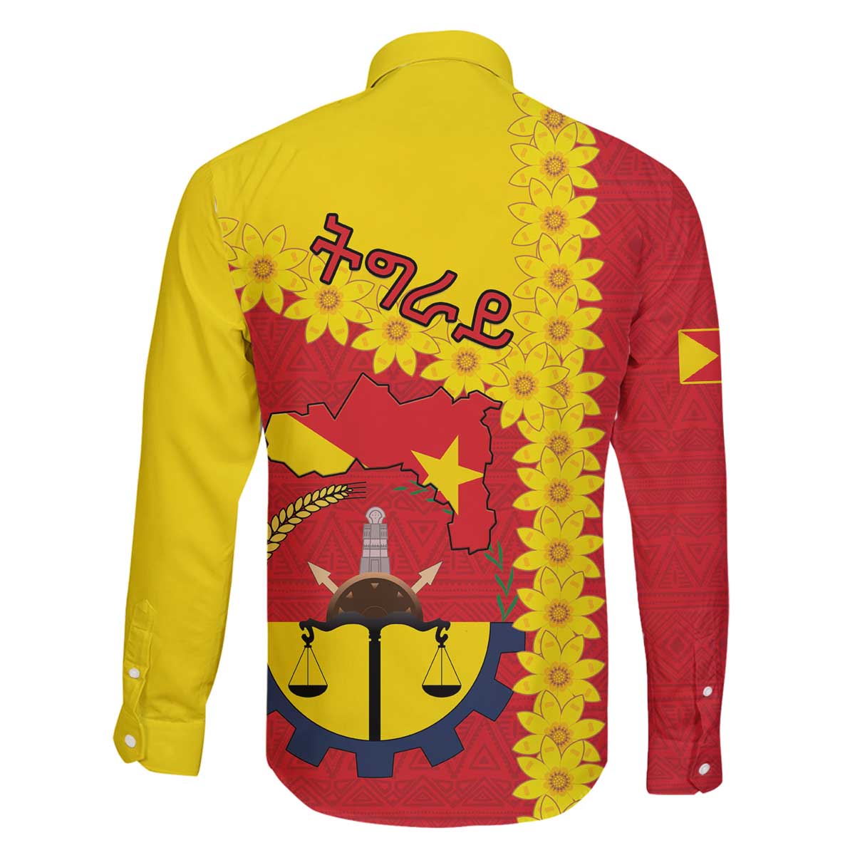 Tigray Region Family Matching Off The Shoulder Long Sleeve Dress and Hawaiian Shirt Tigray Emblem With Flag Map