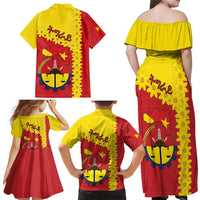 Tigray Region Family Matching Off Shoulder Maxi Dress and Hawaiian Shirt Tigray Emblem With Flag Map