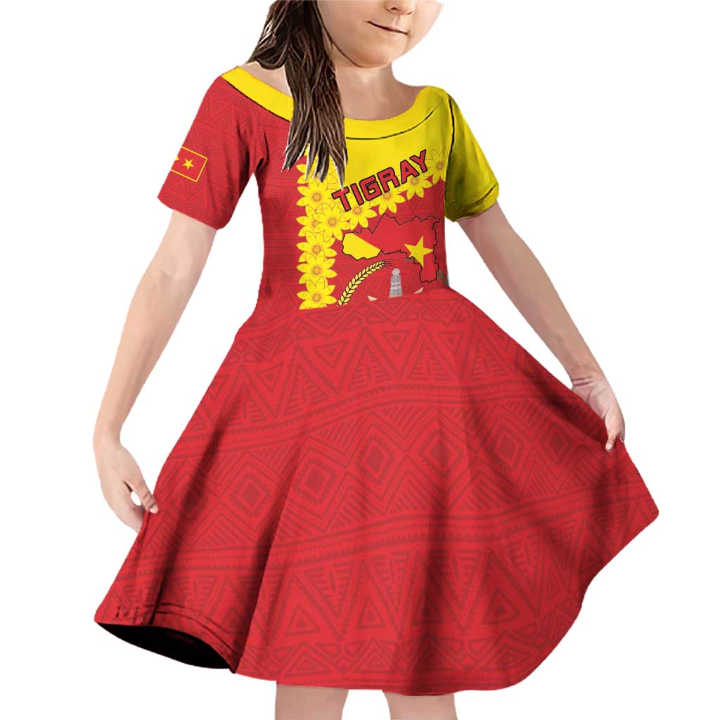 Tigray Region Family Matching Off Shoulder Short Dress and Hawaiian Shirt Tigray Emblem With Flag Map