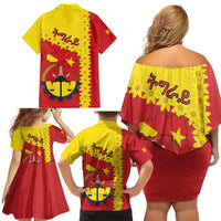 Tigray Region Family Matching Off Shoulder Short Dress and Hawaiian Shirt Tigray Emblem With Flag Map