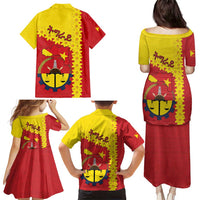 Tigray Region Family Matching Puletasi and Hawaiian Shirt Tigray Emblem With Flag Map