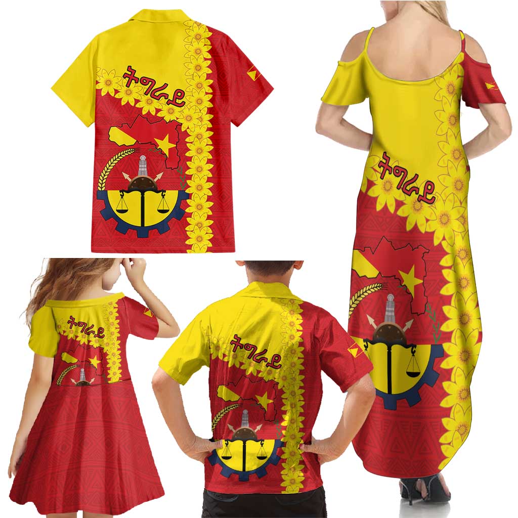 Tigray Region Family Matching Summer Maxi Dress and Hawaiian Shirt Tigray Emblem With Flag Map