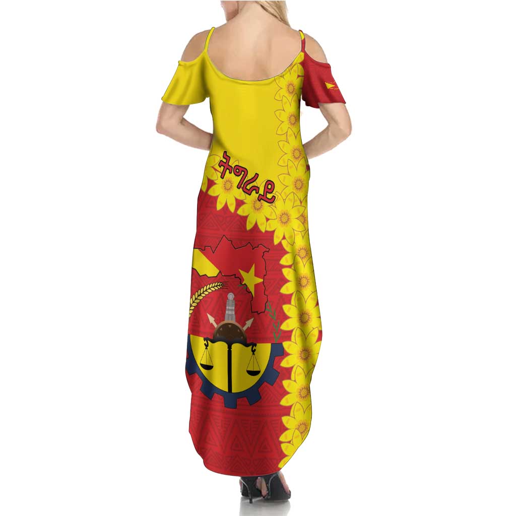 Tigray Region Family Matching Summer Maxi Dress and Hawaiian Shirt Tigray Emblem With Flag Map