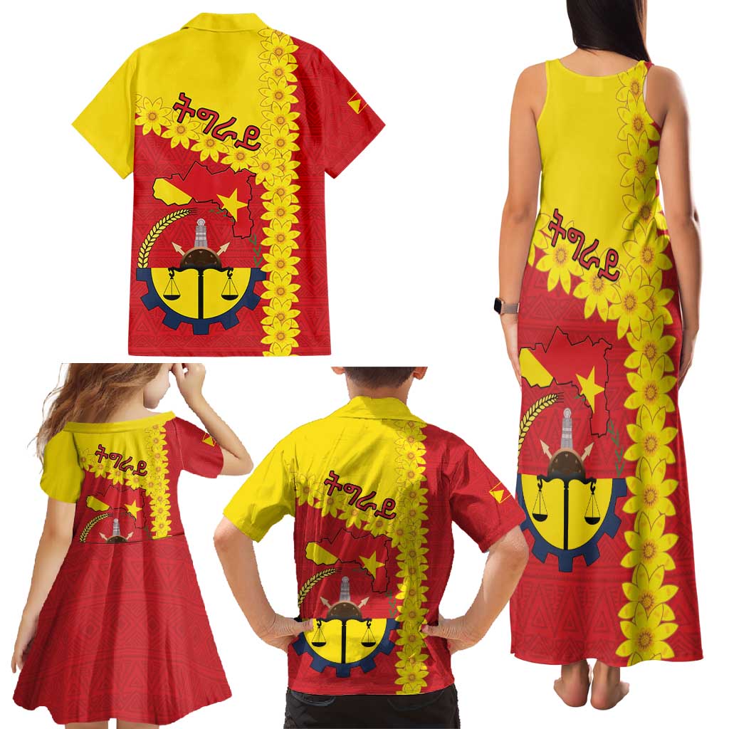 Tigray Region Family Matching Tank Maxi Dress and Hawaiian Shirt Tigray Emblem With Flag Map