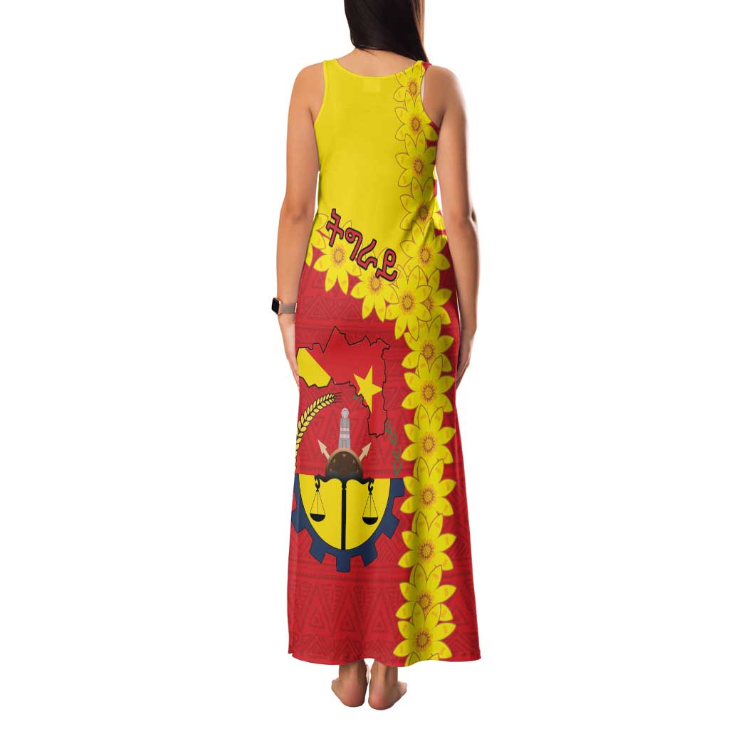 Tigray Region Family Matching Tank Maxi Dress and Hawaiian Shirt Tigray Emblem With Flag Map