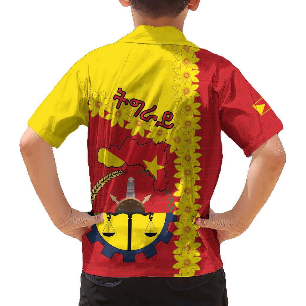 Tigray Region Kid Hawaiian Shirt Tigray Emblem With Flag Map