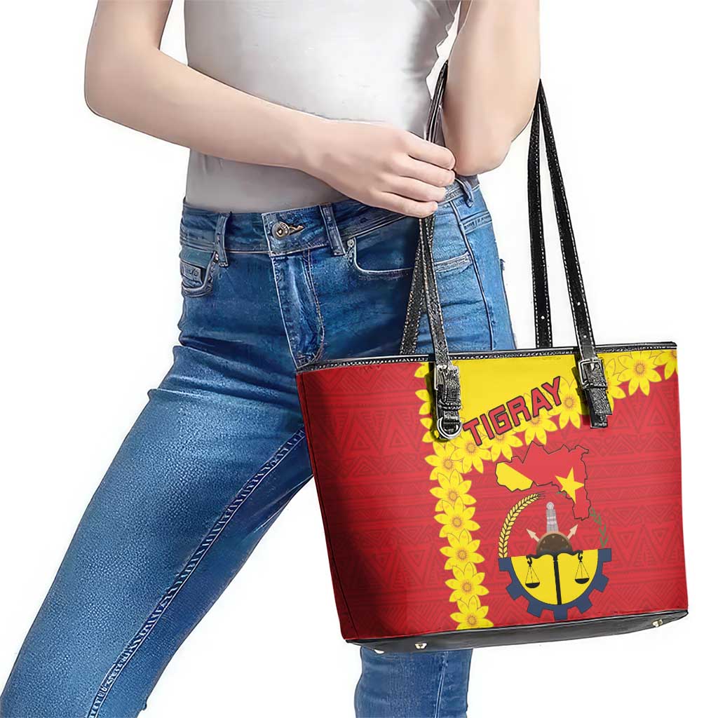 Tigray Region Leather Tote Bag Tigray Emblem With Flag Map