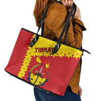 Tigray Region Leather Tote Bag Tigray Emblem With Flag Map