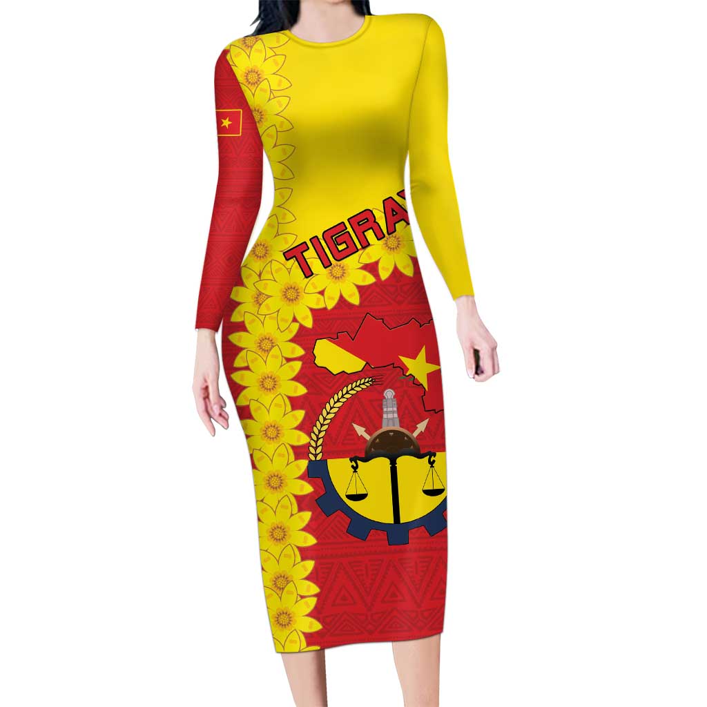 Tigray Region Long Sleeve Bodycon Dress Tigray Emblem With Flag Map