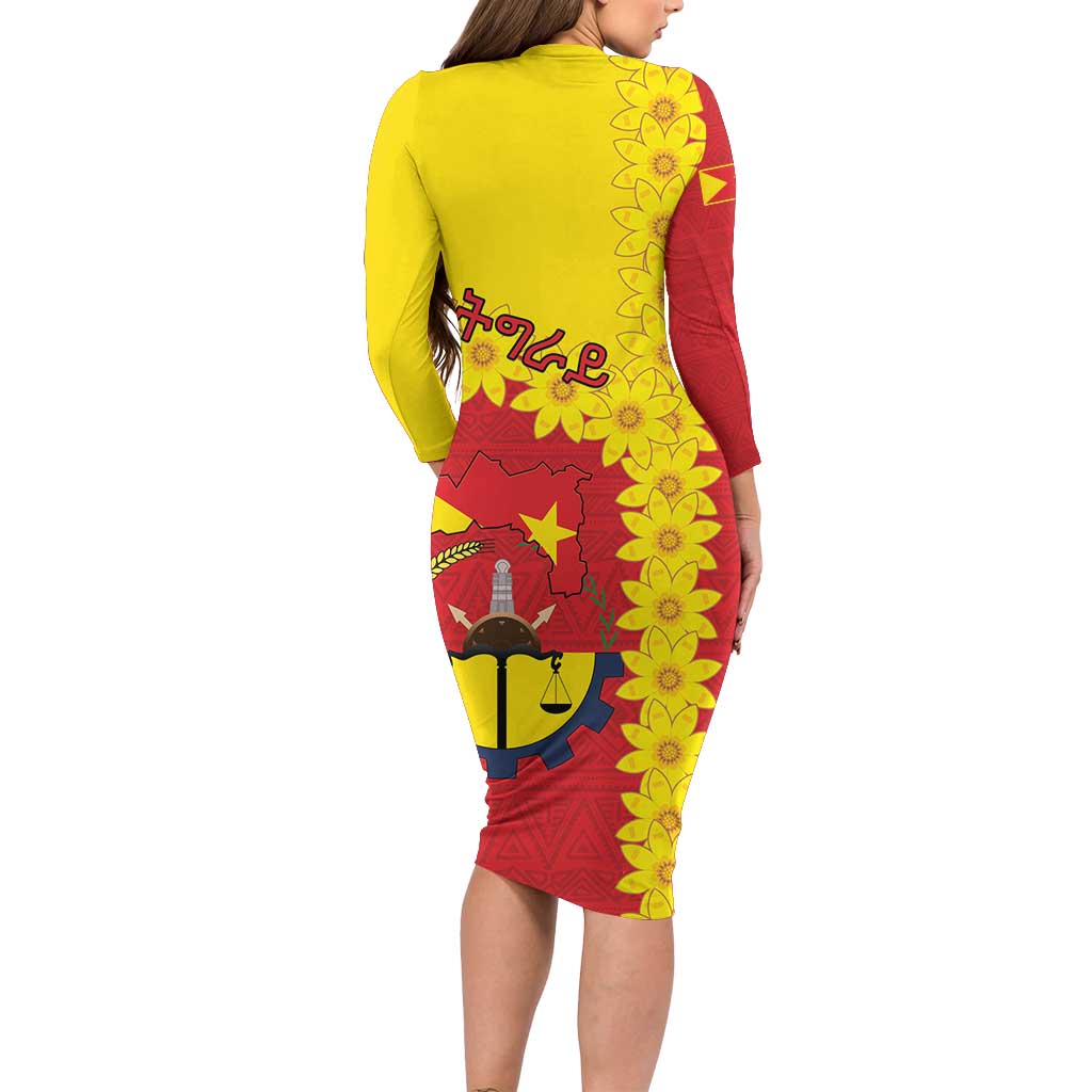 Tigray Region Long Sleeve Bodycon Dress Tigray Emblem With Flag Map