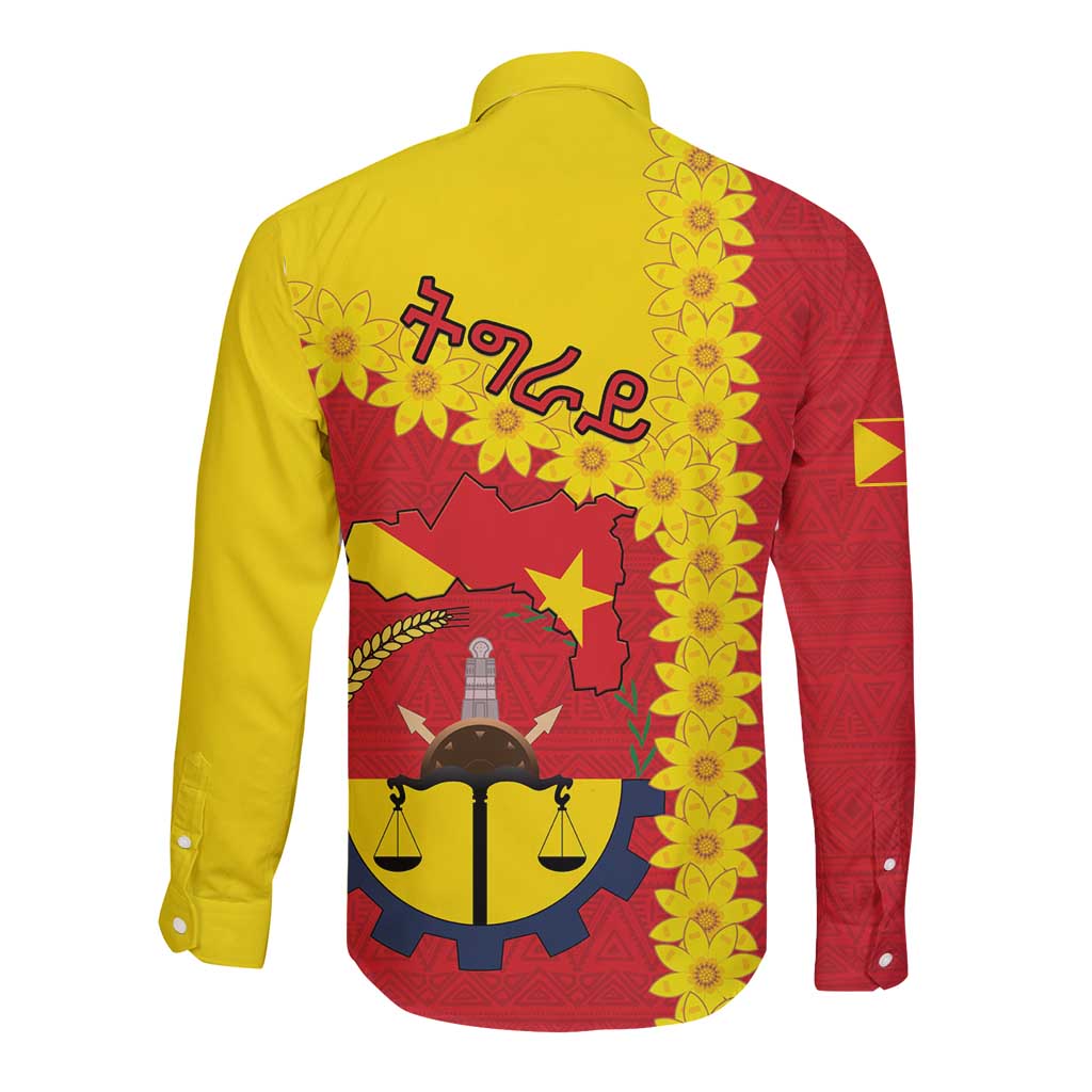 Tigray Region Long Sleeve Button Shirt Tigray Emblem With Flag Map