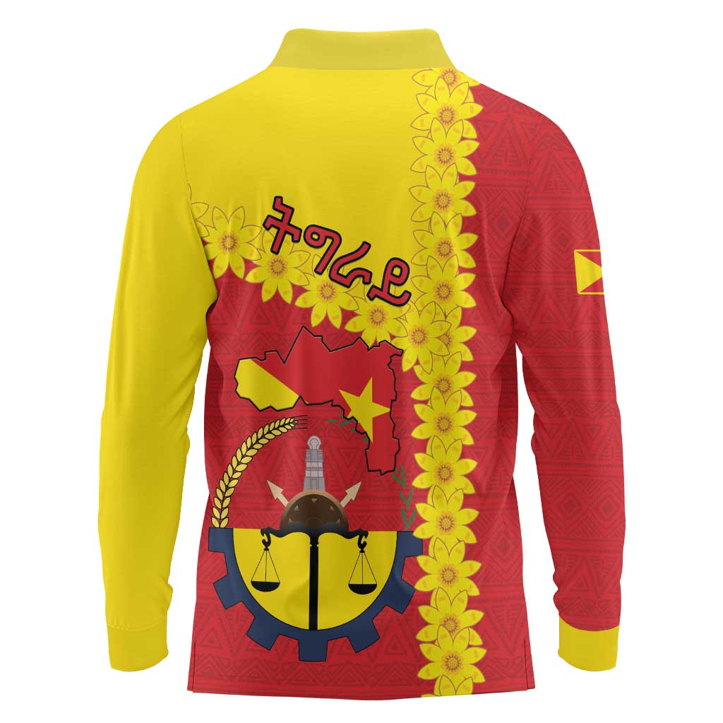 Tigray Region Long Sleeve Polo Shirt Tigray Emblem With Flag Map