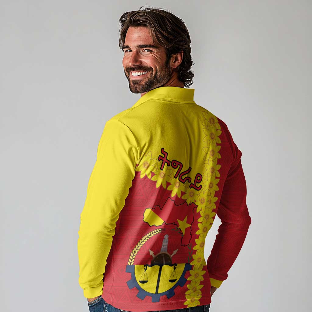 Tigray Region Long Sleeve Polo Shirt Tigray Emblem With Flag Map