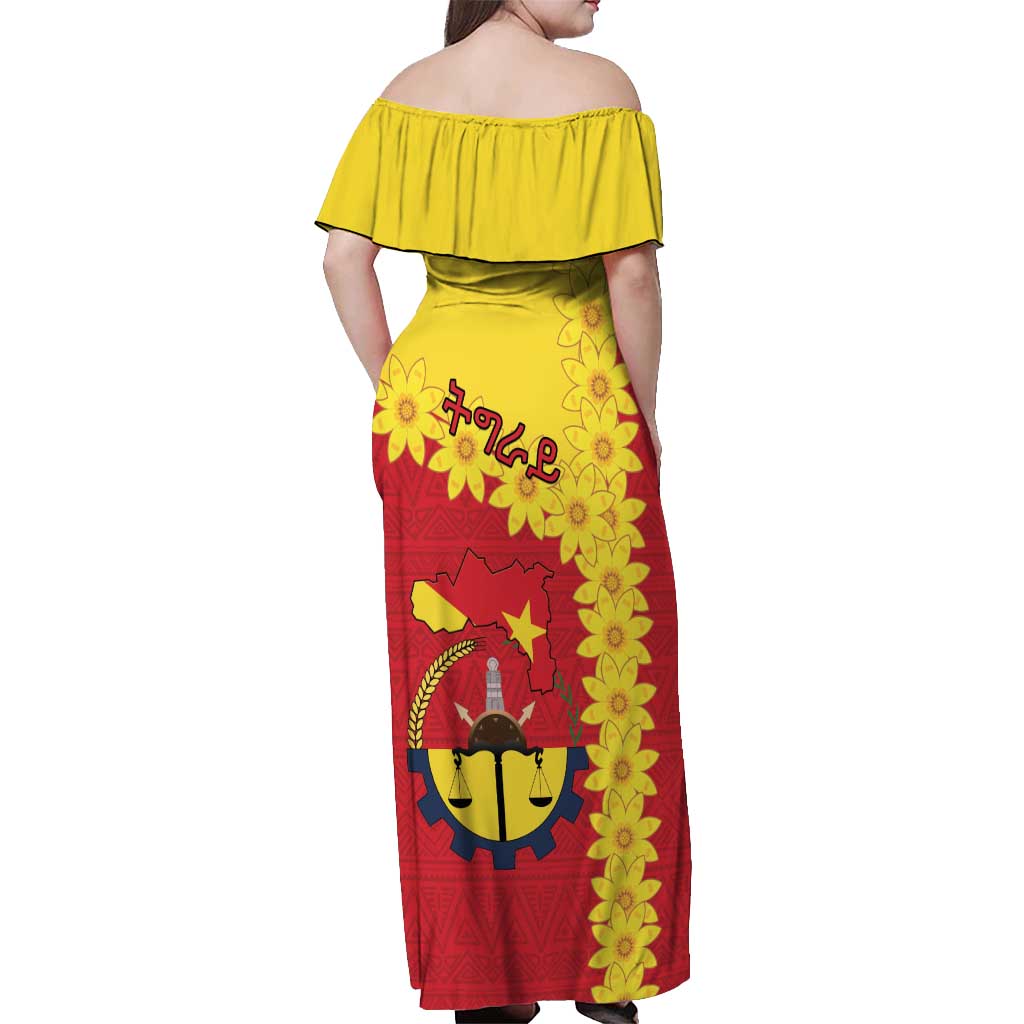 Tigray Region Off Shoulder Maxi Dress Tigray Emblem With Flag Map