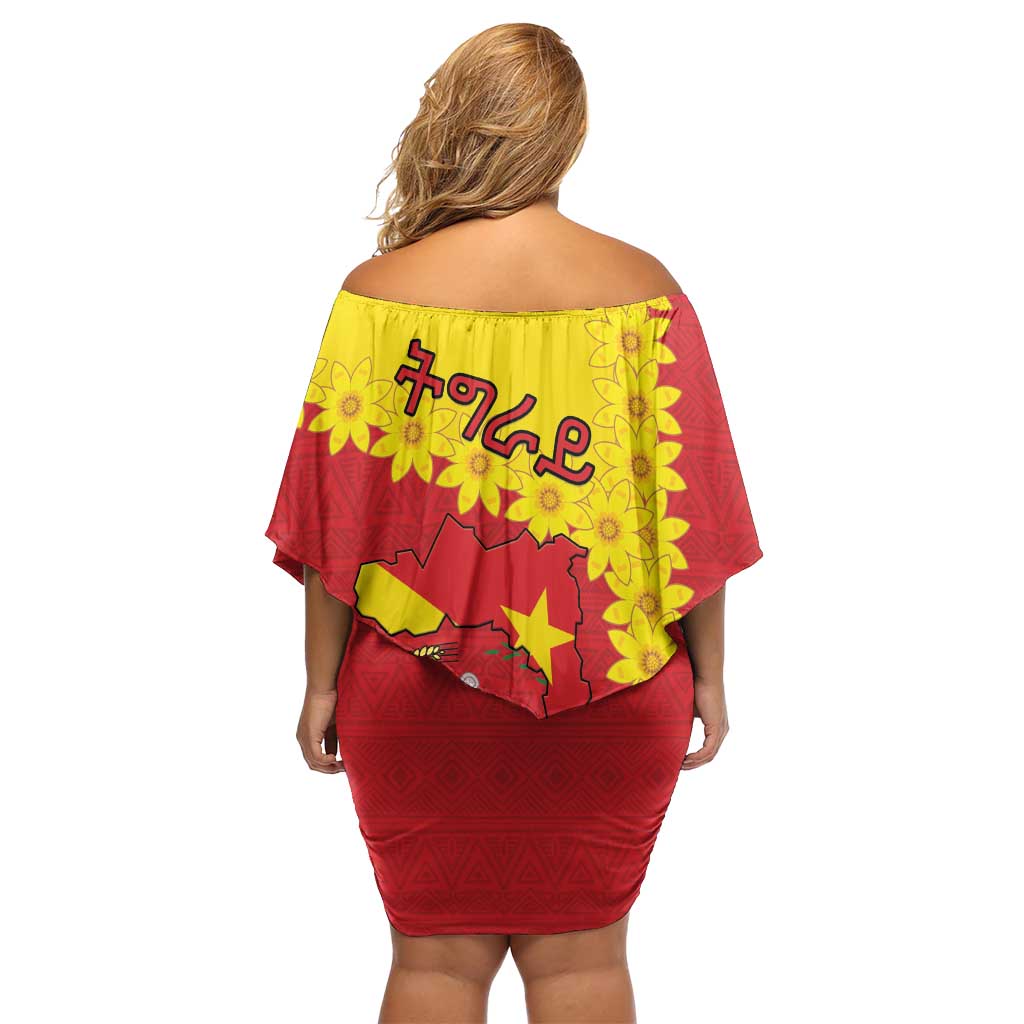 Tigray Region Off Shoulder Short Dress Tigray Emblem With Flag Map