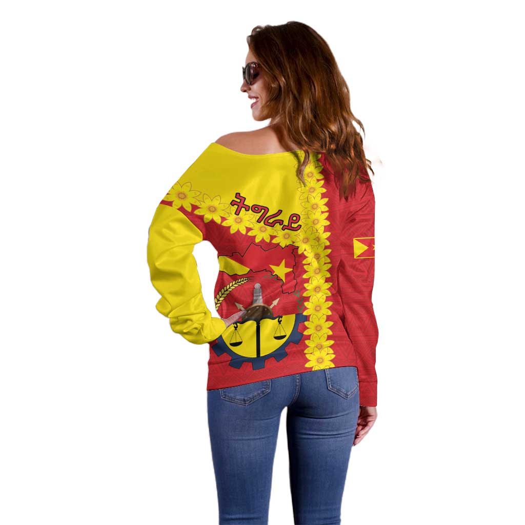 Tigray Region Off Shoulder Sweater Tigray Emblem With Flag Map