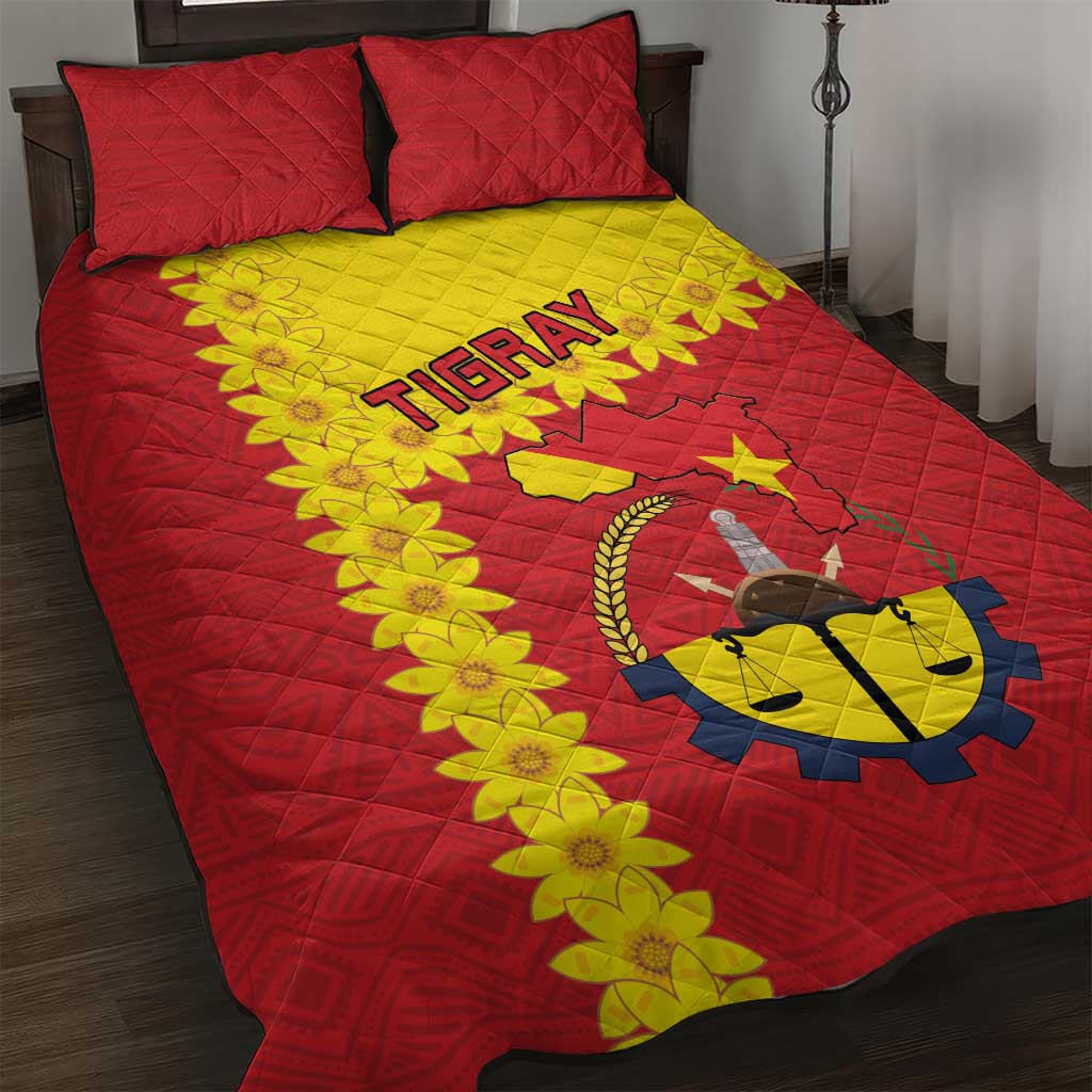 Tigray Region Quilt Bed Set Tigray Emblem With Flag Map