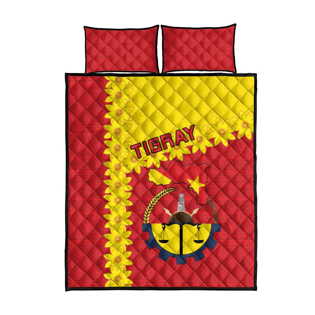 Tigray Region Quilt Bed Set Tigray Emblem With Flag Map