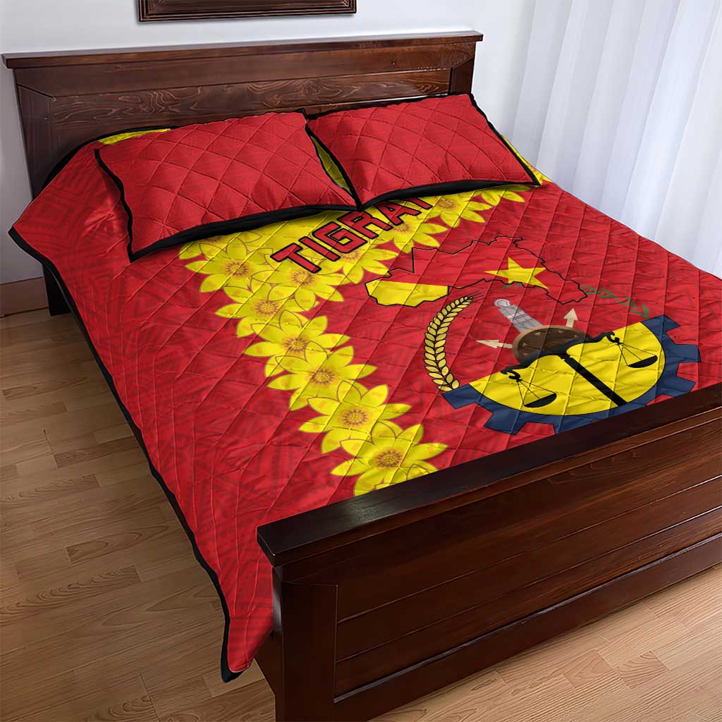 Tigray Region Quilt Bed Set Tigray Emblem With Flag Map