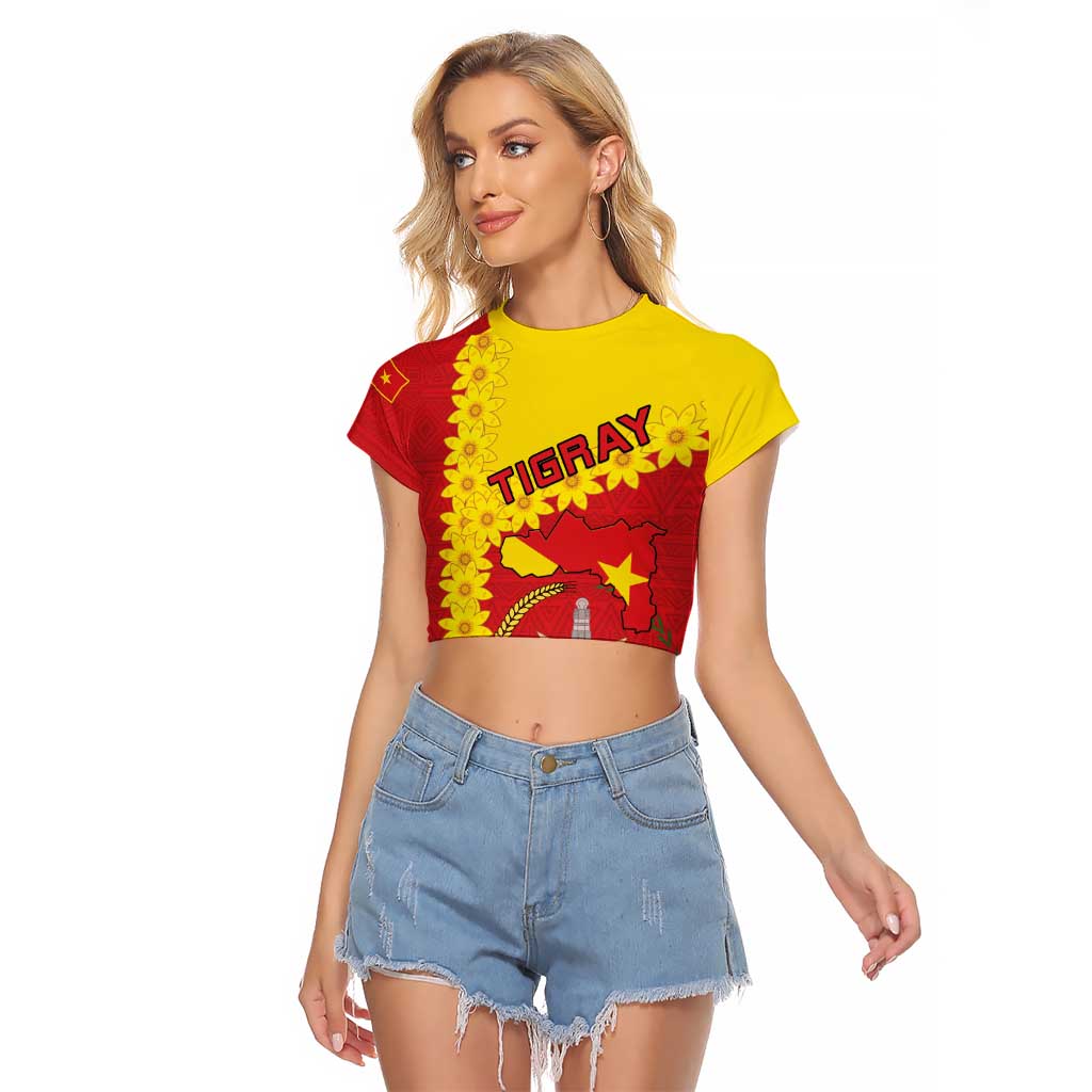 Tigray Region Raglan Cropped T Shirt Tigray Emblem With Flag Map