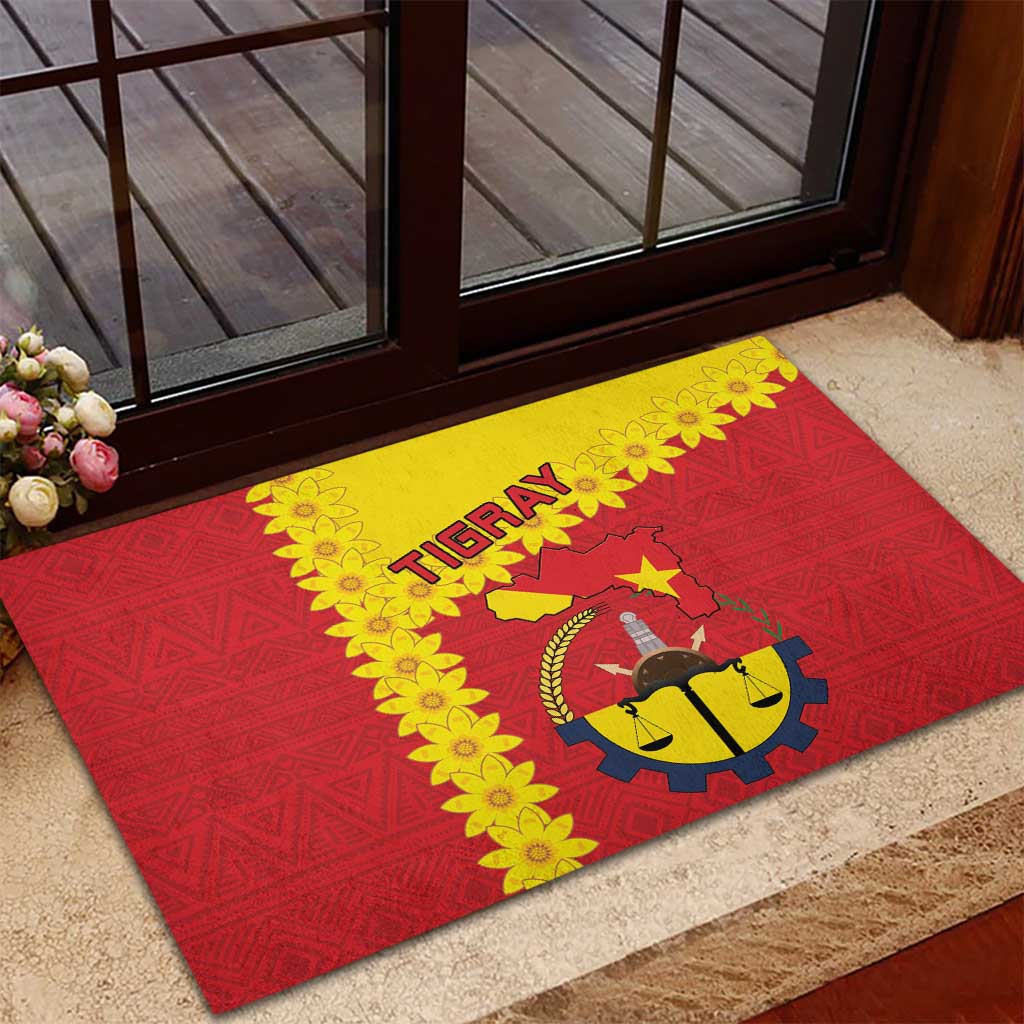 Tigray Region Rubber Doormat Tigray Emblem With Flag Map