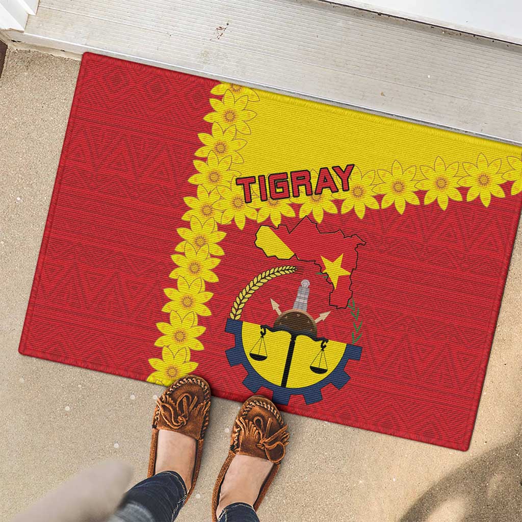 Tigray Region Rubber Doormat Tigray Emblem With Flag Map