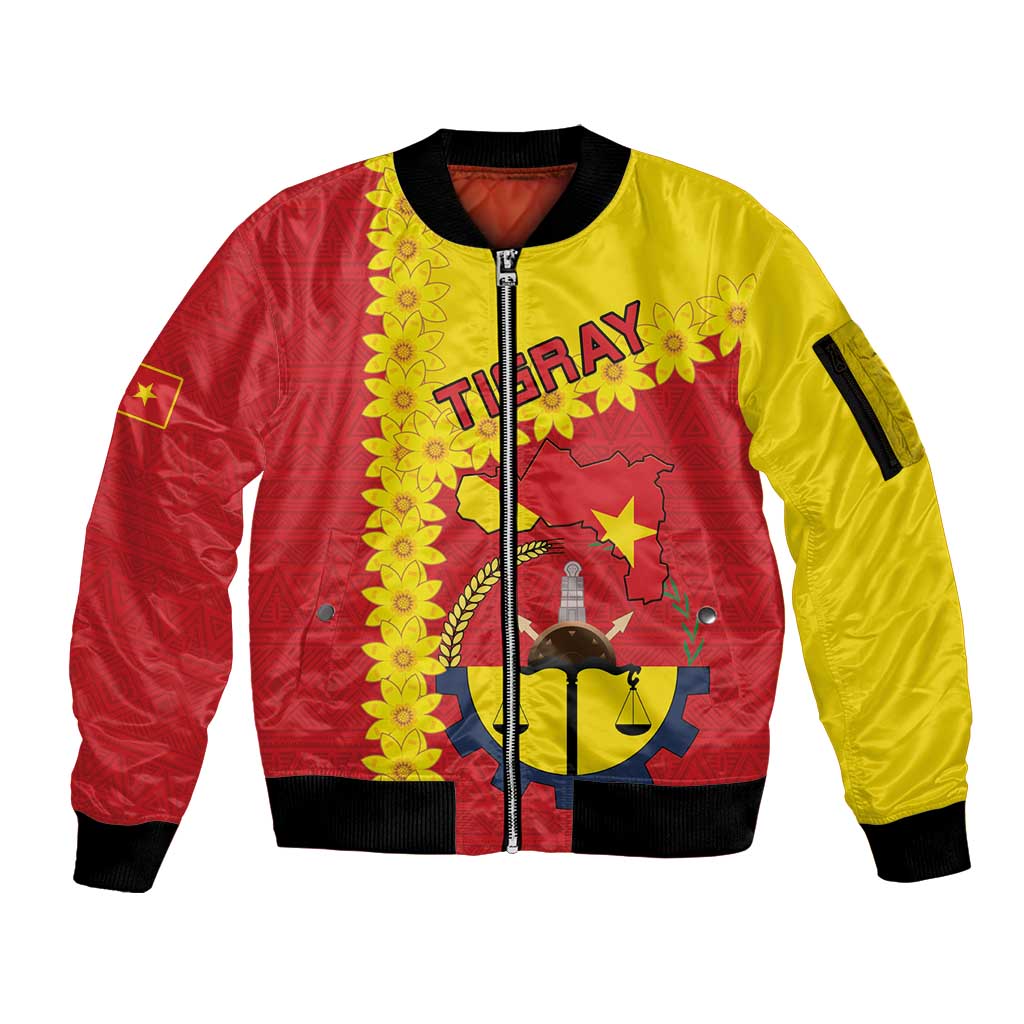 Tigray Region Sleeve Zip Bomber Jacket Tigray Emblem With Flag Map