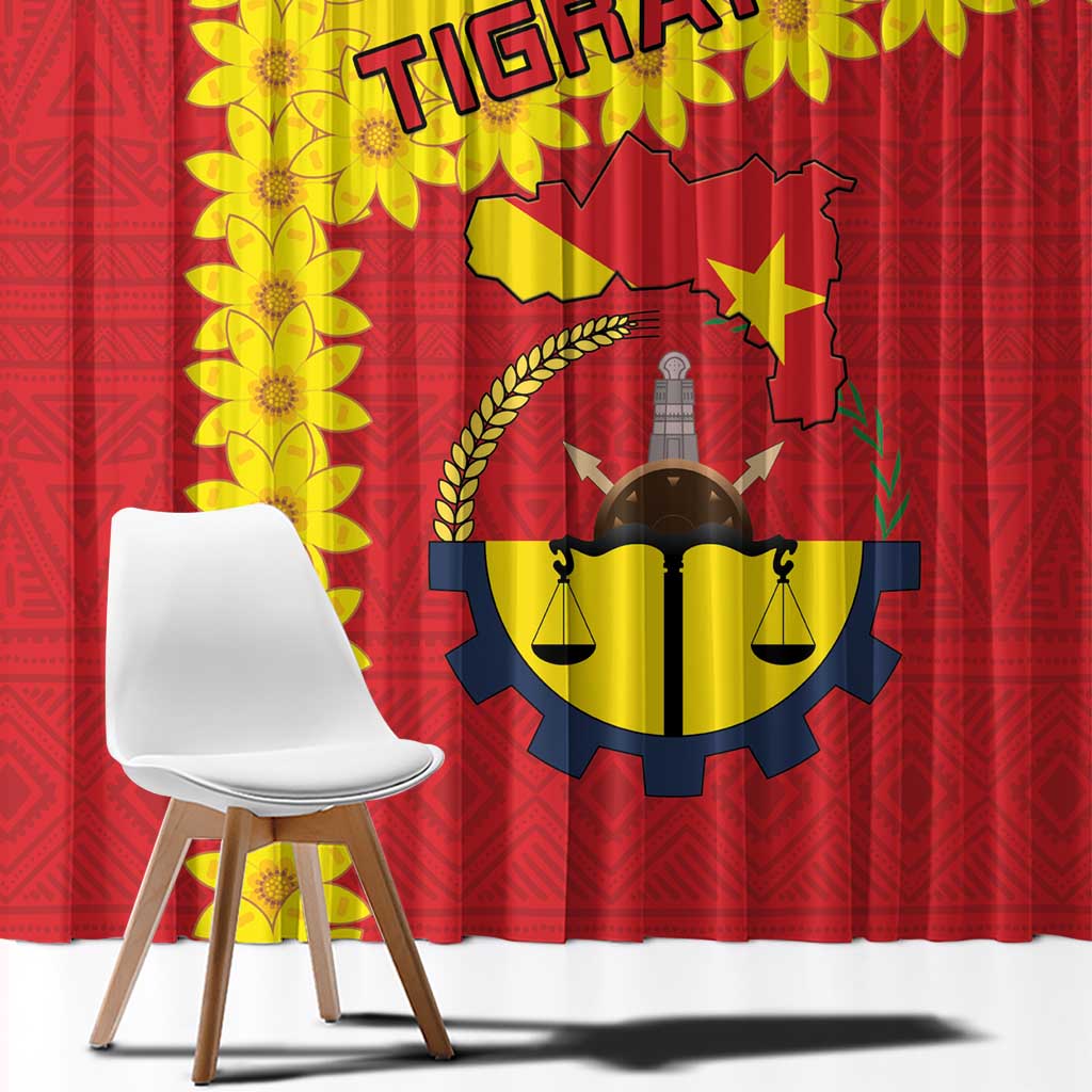 Tigray Region Window Curtain Tigray Emblem With Flag Map