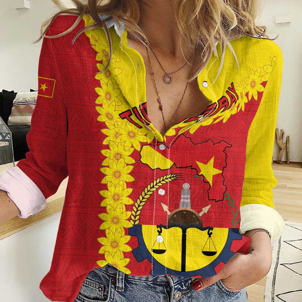 Tigray Region Women Casual Shirt Tigray Emblem With Flag Map