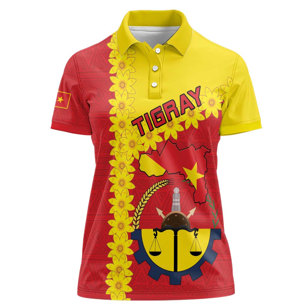 Tigray Region Women Polo Shirt Tigray Emblem With Flag Map