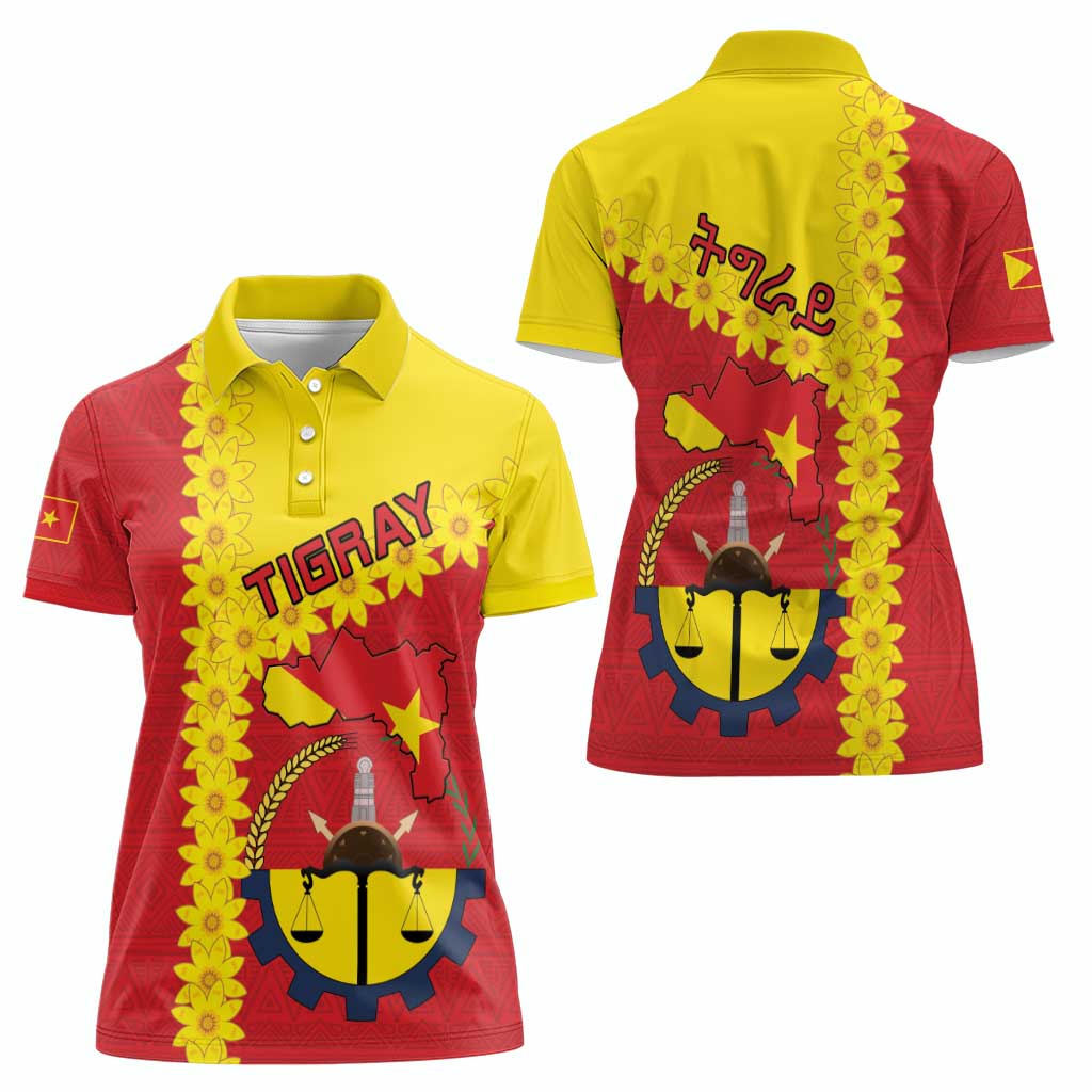 Tigray Region Women Polo Shirt Tigray Emblem With Flag Map