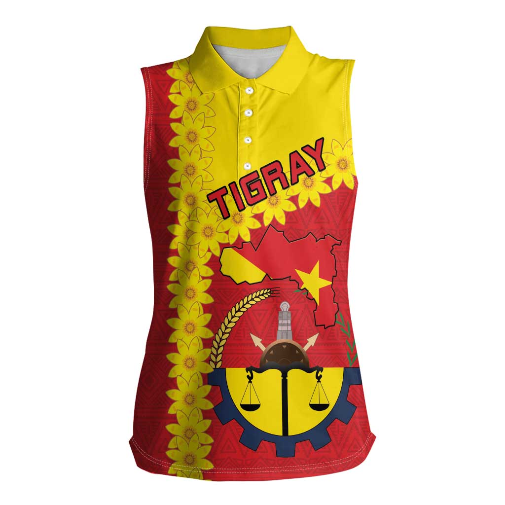 Tigray Region Women Sleeveless Polo Shirt Tigray Emblem With Flag Map