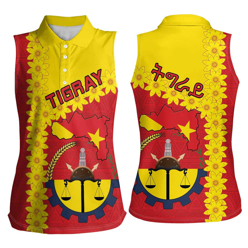 Tigray Region Women Sleeveless Polo Shirt Tigray Emblem With Flag Map
