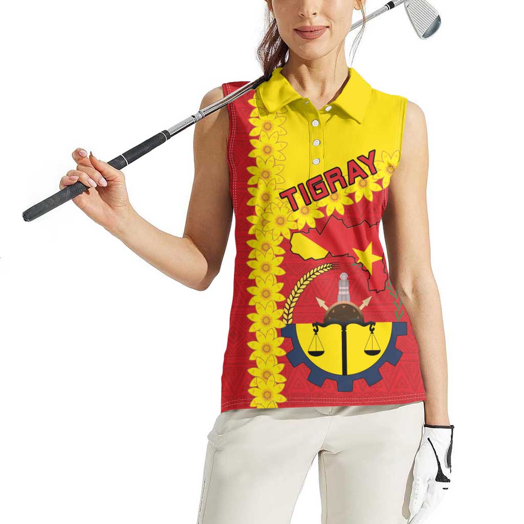 Tigray Region Women Sleeveless Polo Shirt Tigray Emblem With Flag Map