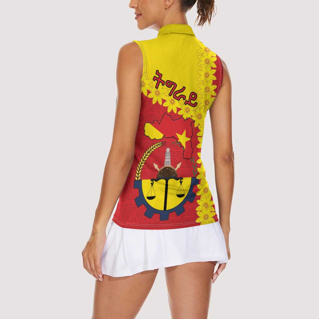 Tigray Region Women Sleeveless Polo Shirt Tigray Emblem With Flag Map
