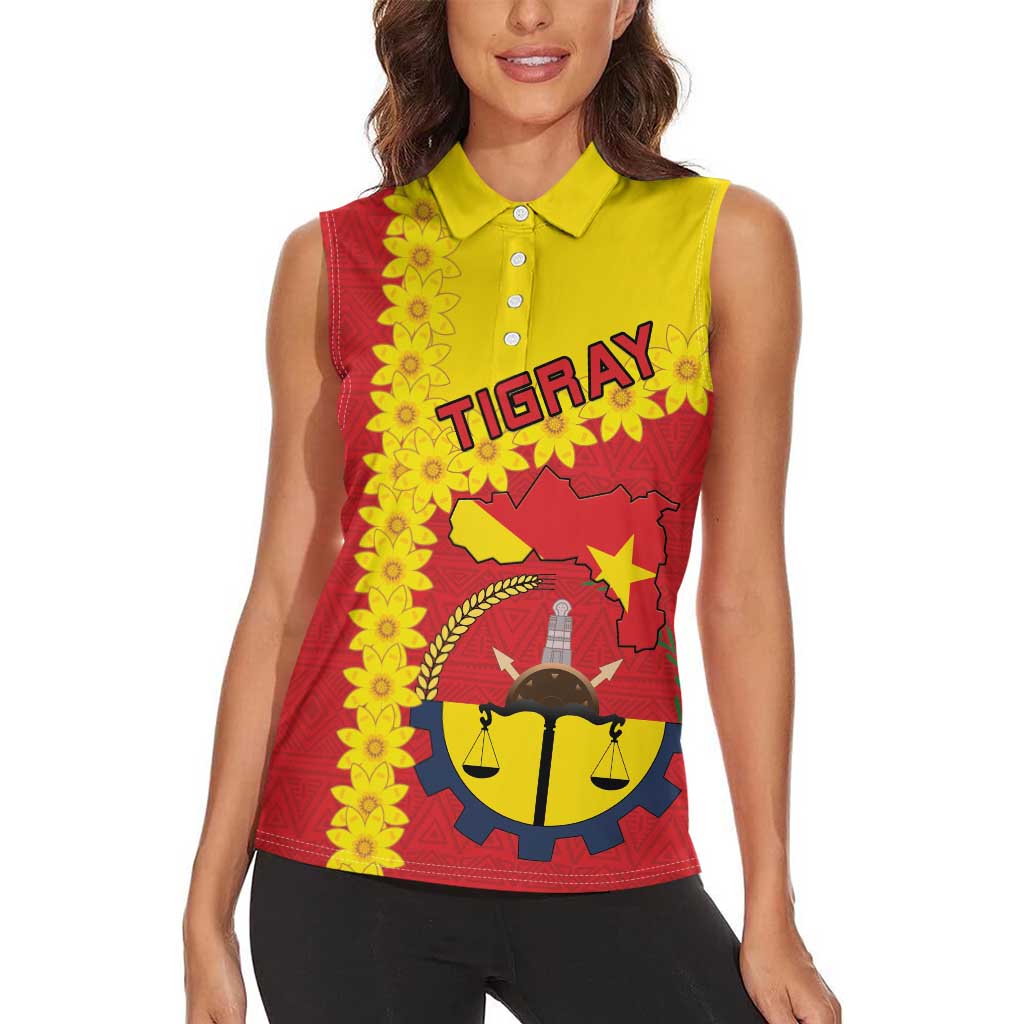 Tigray Region Women Sleeveless Polo Shirt Tigray Emblem With Flag Map