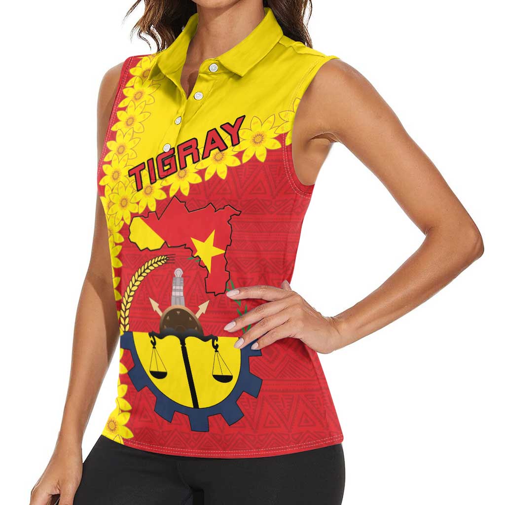 Tigray Region Women Sleeveless Polo Shirt Tigray Emblem With Flag Map