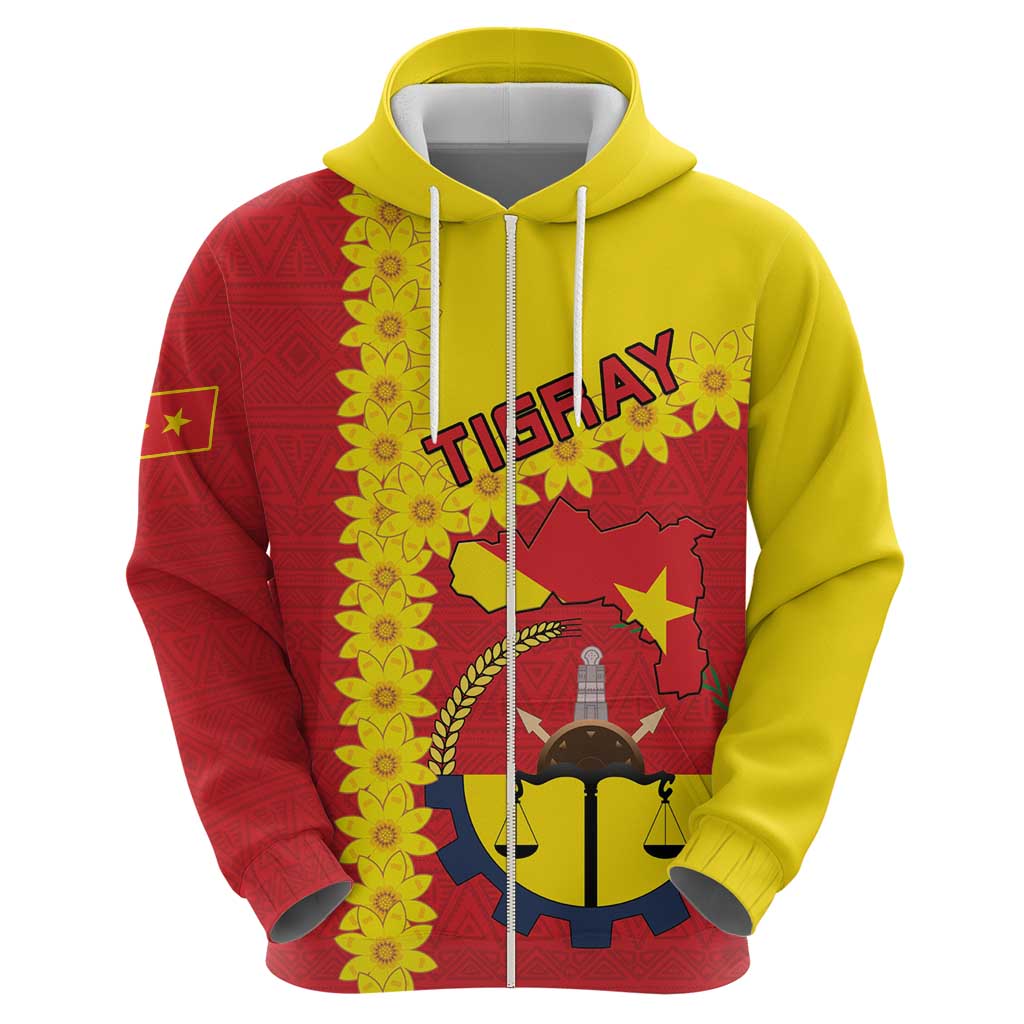 Tigray Region Zip Hoodie Tigray Emblem With Flag Map