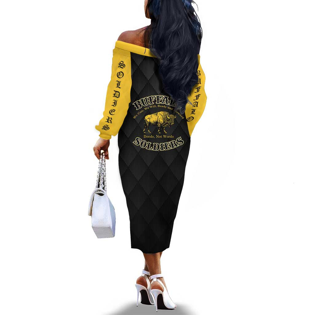 Personalized Buffalo Soldiers Off The Shoulder Long Sleeve Dress We Can We Will Ready and Forward