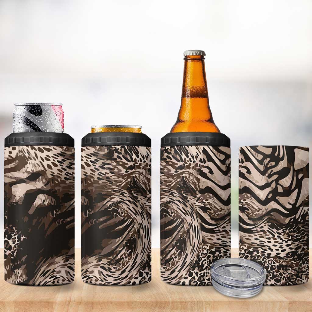 African Safari Zebra Leopard Swirl Pattern 4 in 1 Can Cooler Tumbler