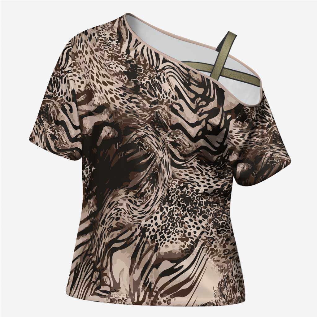 African Safari Zebra Leopard Swirl Pattern Cross Shoulder Shirt