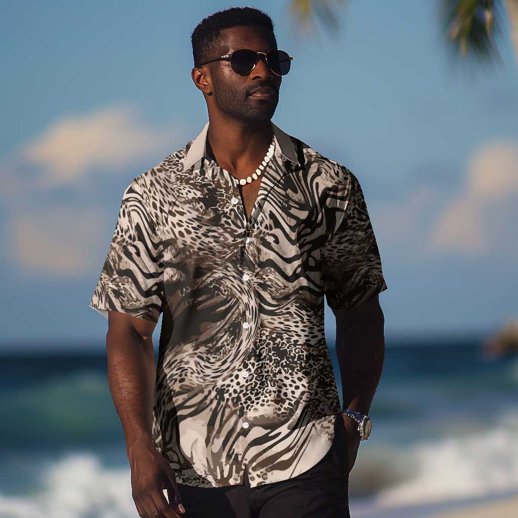 African Safari Zebra Leopard Swirl Pattern Hawaiian Shirt