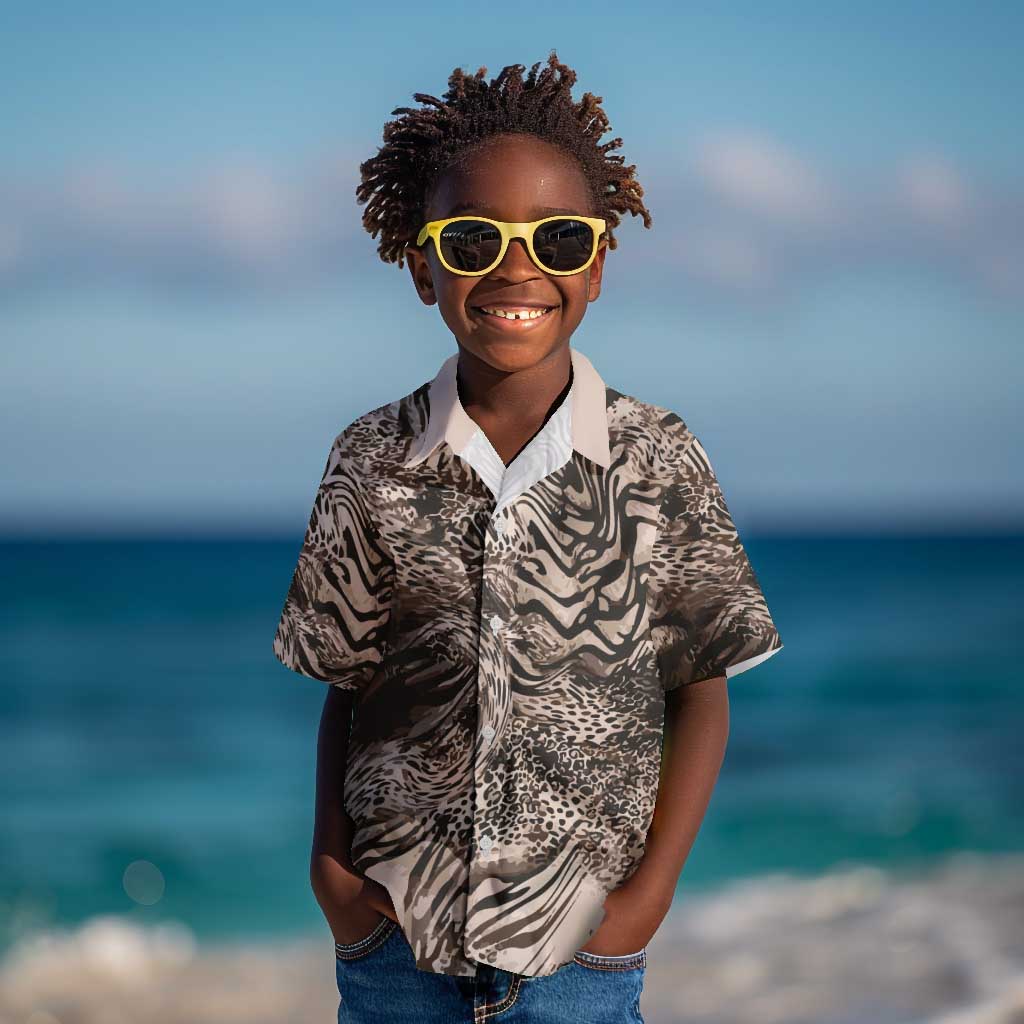 African Safari Zebra Leopard Swirl Pattern Kid Hawaiian Shirt
