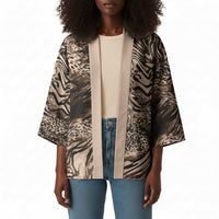 African Safari Zebra Leopard Swirl Pattern Kimono
