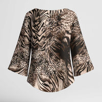 African Safari Zebra Leopard Swirl Pattern Kimono Sleeve Blouse