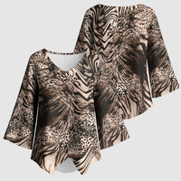 African Safari Zebra Leopard Swirl Pattern Kimono Sleeve Blouse